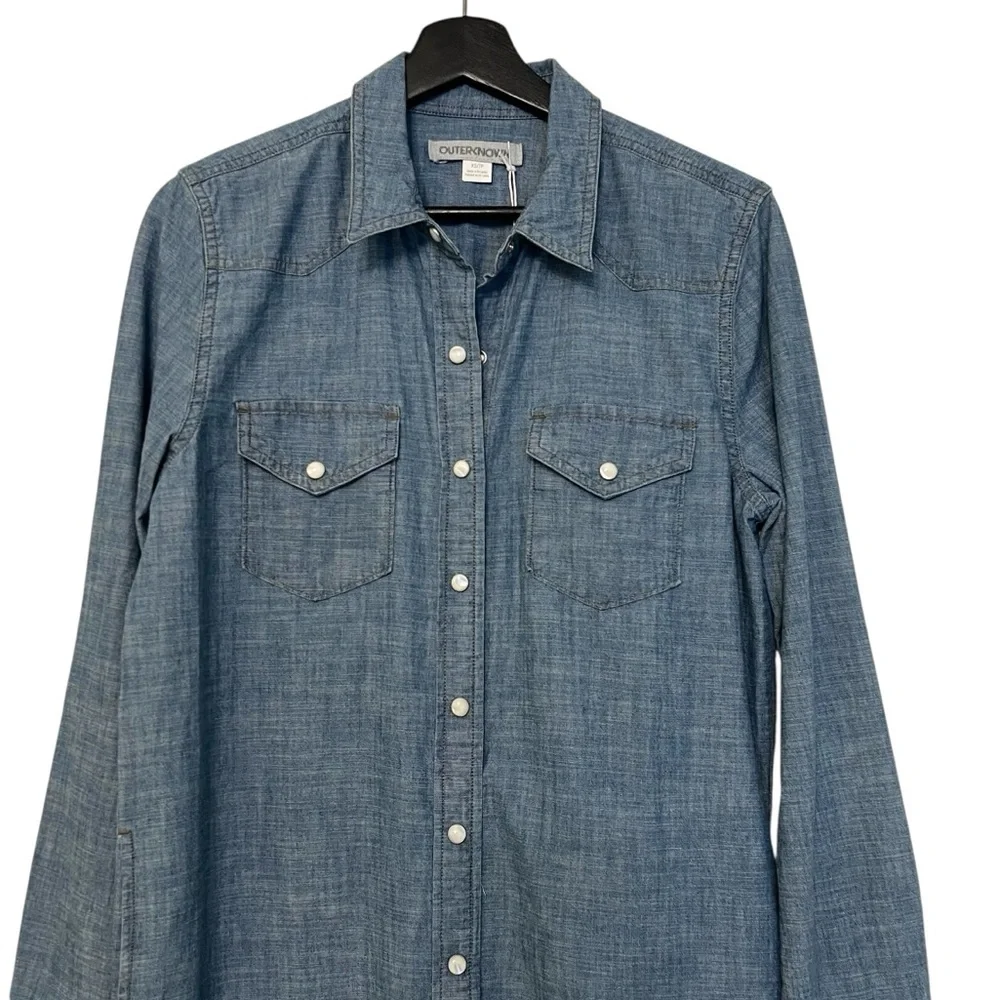 Outerknown Wyatt Long Sleeve Shirt Dress Chambray Denim Blue XS NWT Western Boho